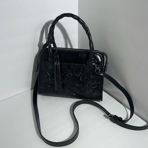 NWT PATRICIA NASH Black Made In Italy Leather Paris Small Embossed Satchel